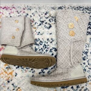 UGG Cream Knit Boots with Wooden Buttons Size 8